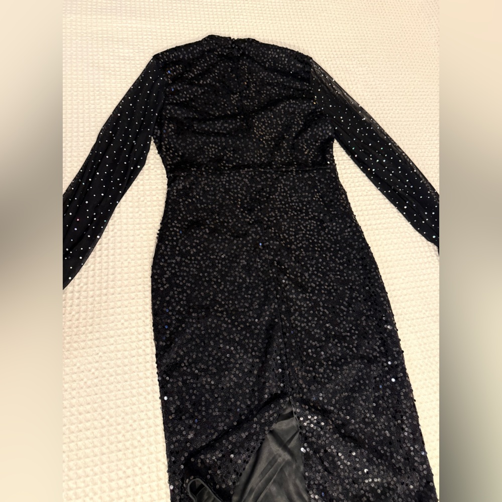 Black Sequin Long Sleeve Dress